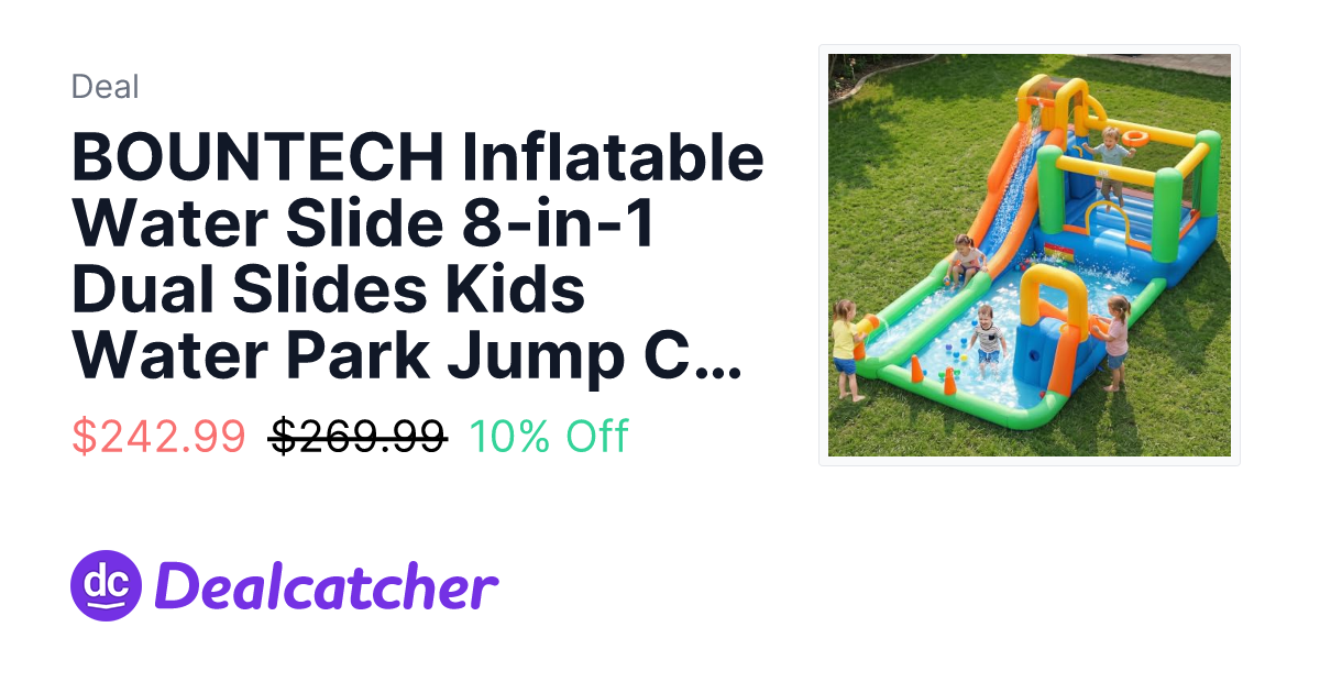 Amazon - BOUNTECH Inflatable Water Slide 8-in-1 Dual Slides Kids Water Park Jump Castle $242.99