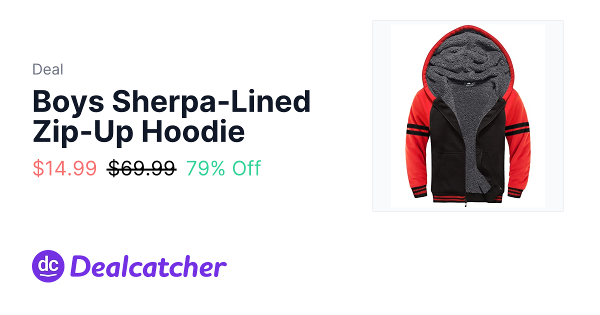 Amazon - Boys Sherpa-Lined Zip-Up Hoodie $14.99