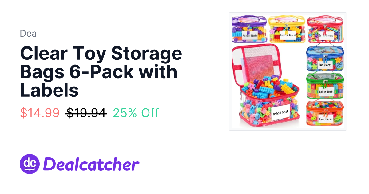 Amazon - Clear Toy Storage Bags 6-Pack with Labels $14.99