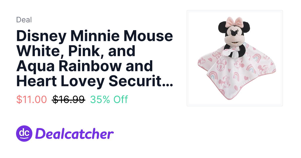 Amazon - Disney Minnie Mouse White, Pink, and Aqua Rainbow and Heart Lovey Security Blanket $11.00