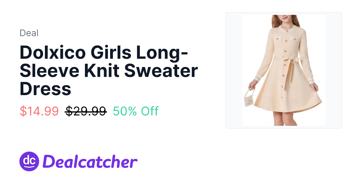 Amazon - Dolxico Girls Long-Sleeve Knit Sweater Dress $14.99