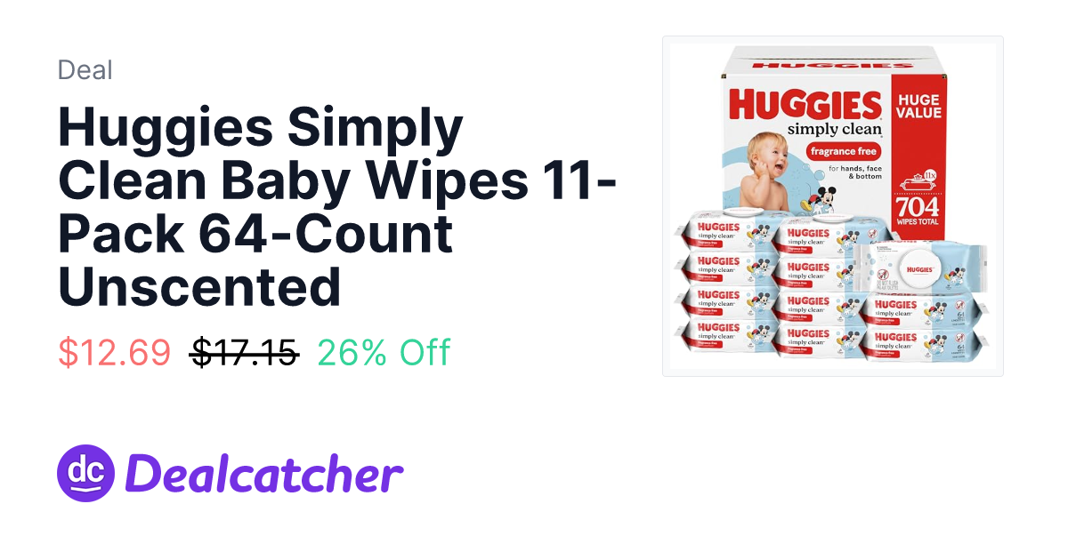 Amazon - Huggies Simply Clean Baby Wipes 11-Pack 64-Count Unscented $12.69