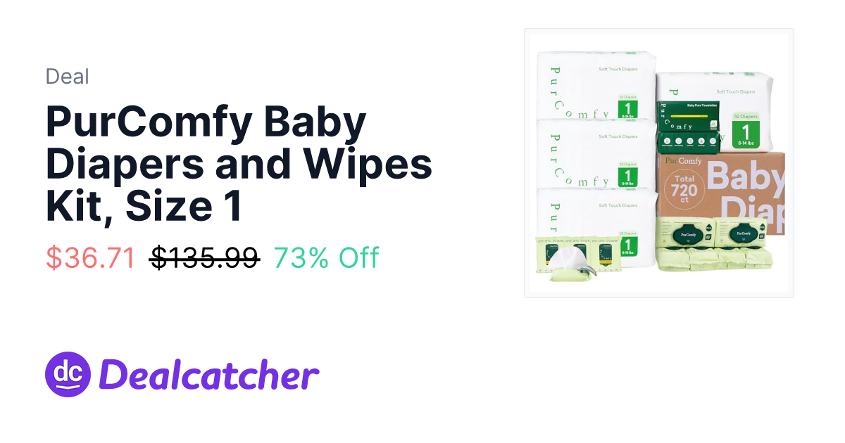 Amazon - PurComfy Baby Diapers and Wipes Kit, Size 1 $36.71