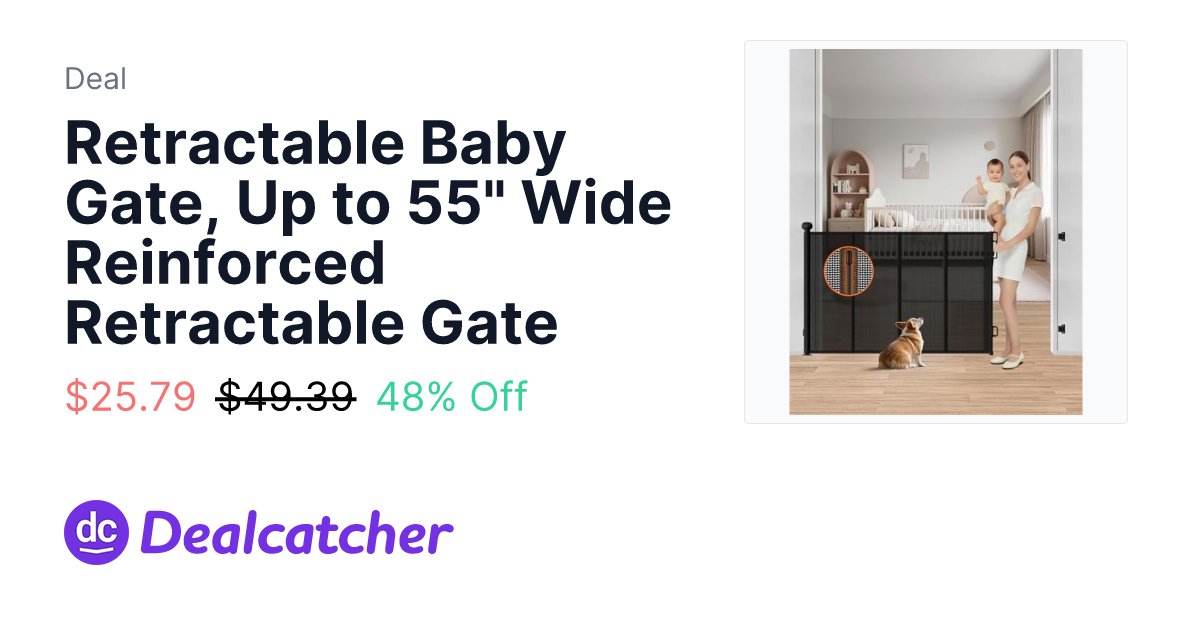 Amazon - Retractable Baby Gate, Up to 55" Wide Reinforced Retractable Gate $25.79