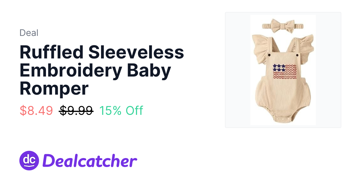 Amazon - Ruffled Sleeveless Embroidery Baby Romper $8.49