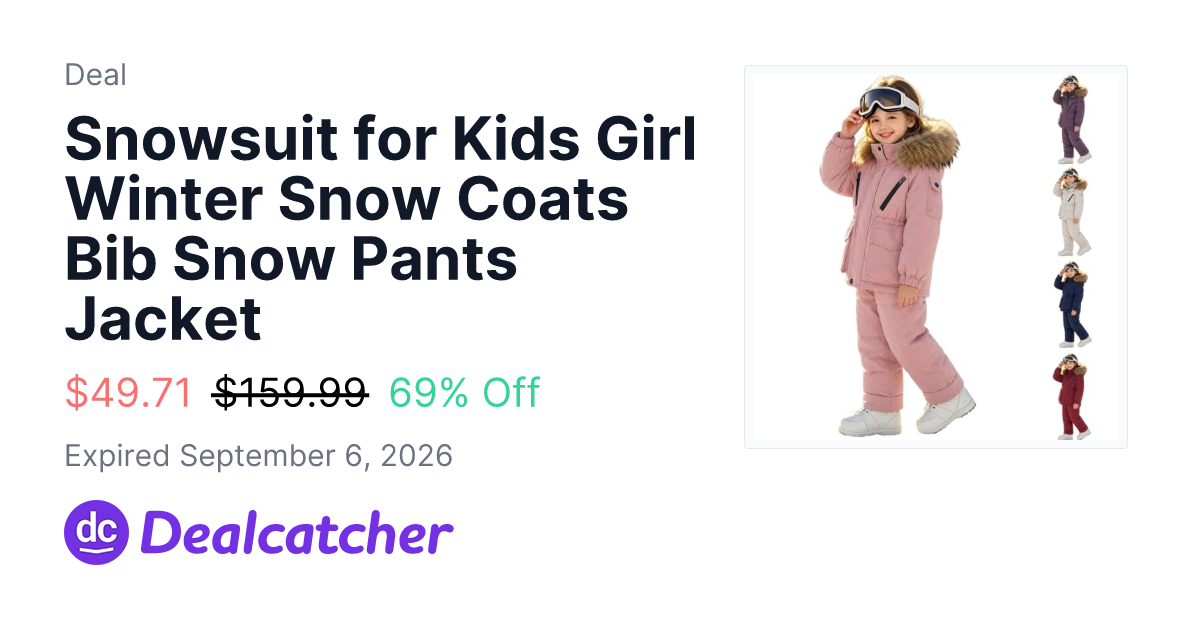 Amazon - Snowsuit for Kids Girl Winter Snow Coats Bib Snow Pants Jacket $49.71