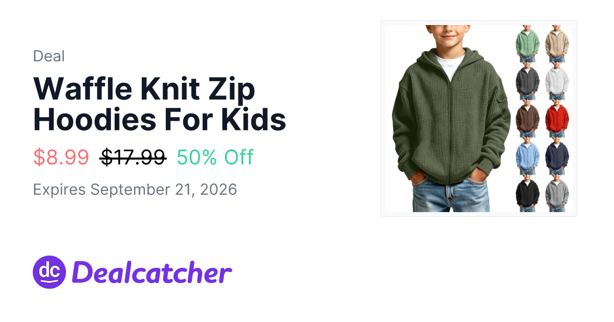 Amazon - Waffle Knit Zip Hoodies For Kids $8.99