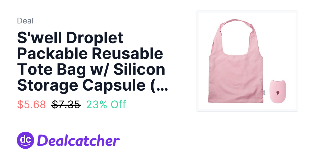 Amazon - S'well Droplet Packable Reusable Tote Bag w/ Silicon Storage Capsule (Pink Topaz Glitter) $5.68