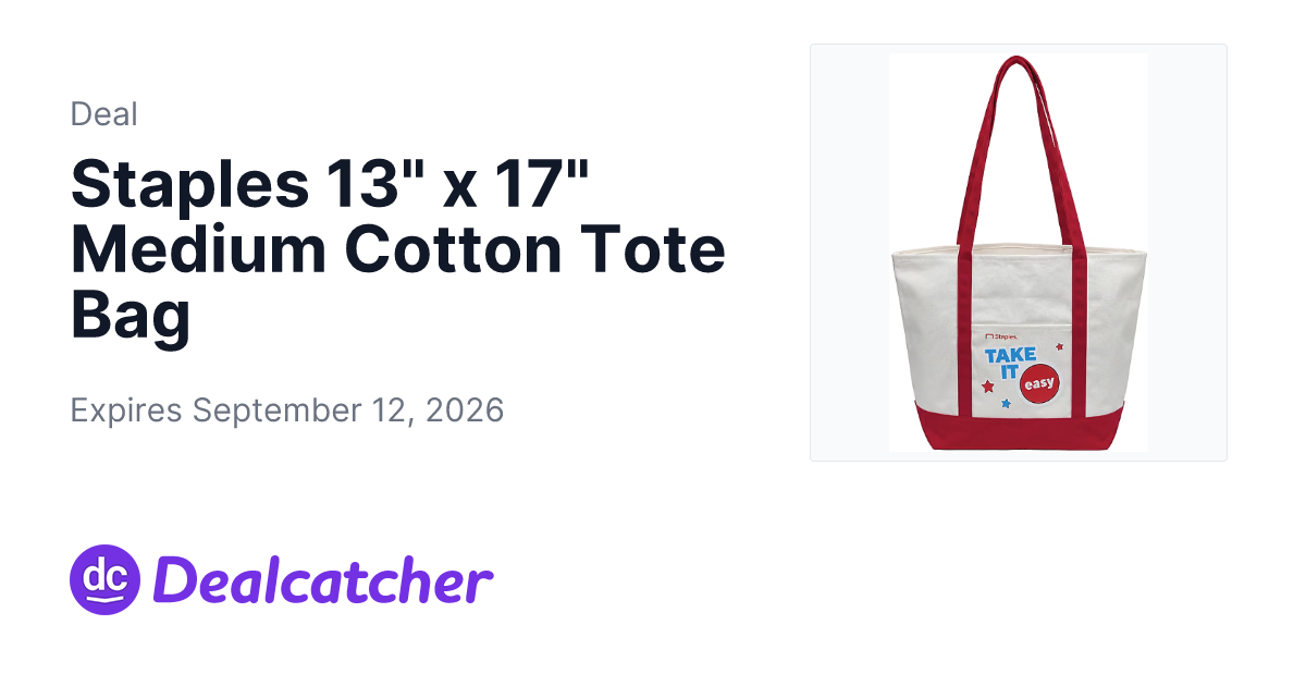 Staples - Staples 13" x 17" Medium Cotton Tote Bag