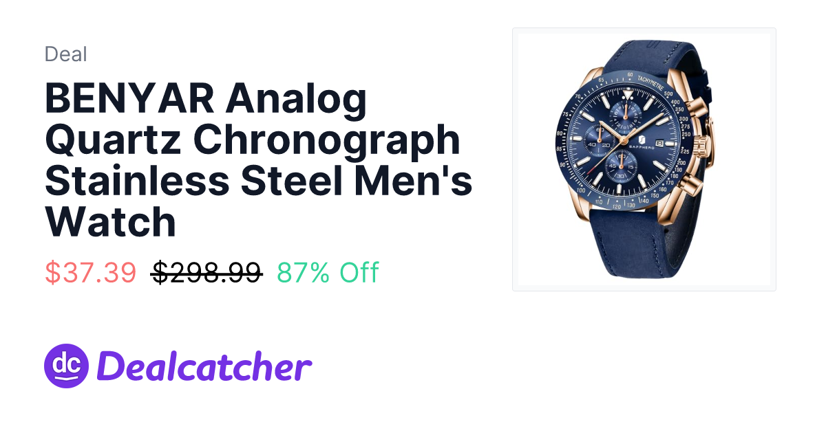 Amazon - BENYAR Analog Quartz Chronograph Stainless Steel Men's Watch $37.39