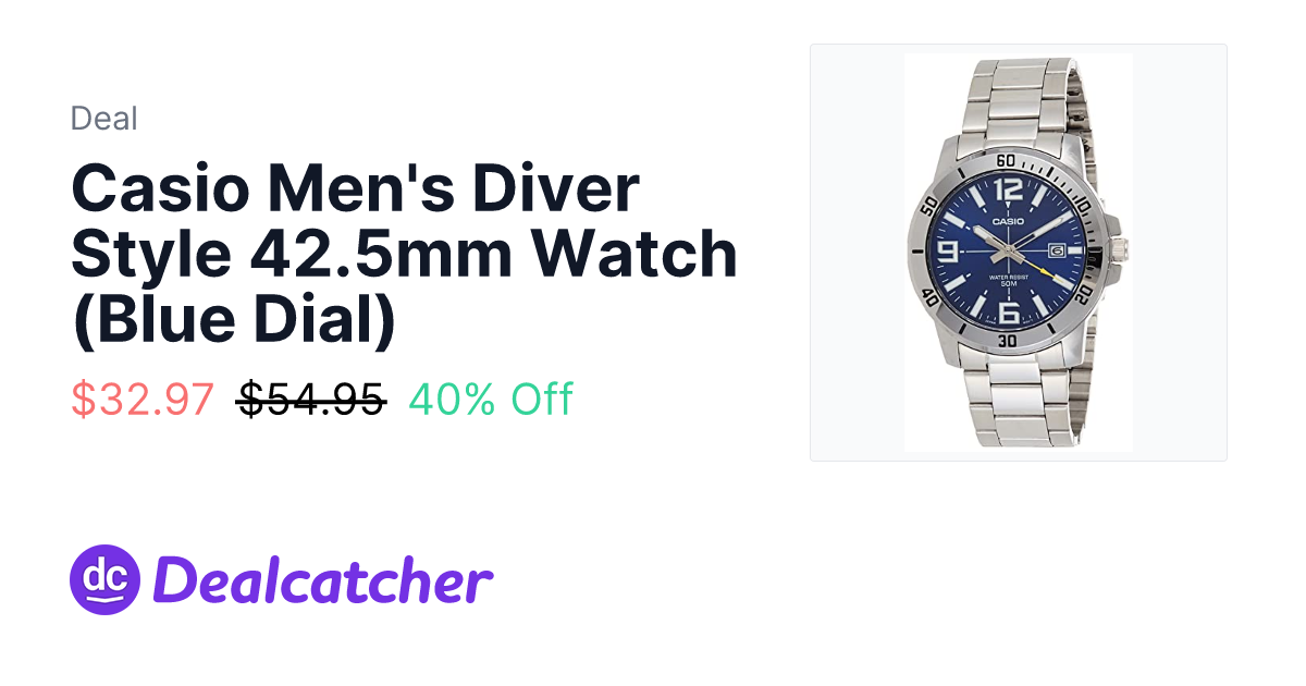 Amazon - Casio Men's Diver Style 42.5mm Watch (Blue Dial) $32.97