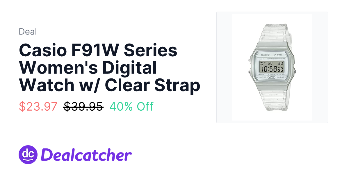 Amazon - Casio F91W Series Women's Digital Watch w/ Clear Strap $23.97