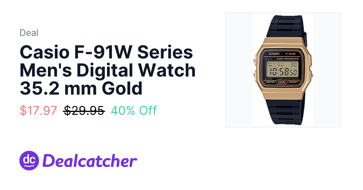 Amazon - Casio F-91W Series Men's Digital Watch 35.2 mm Gold $17.97