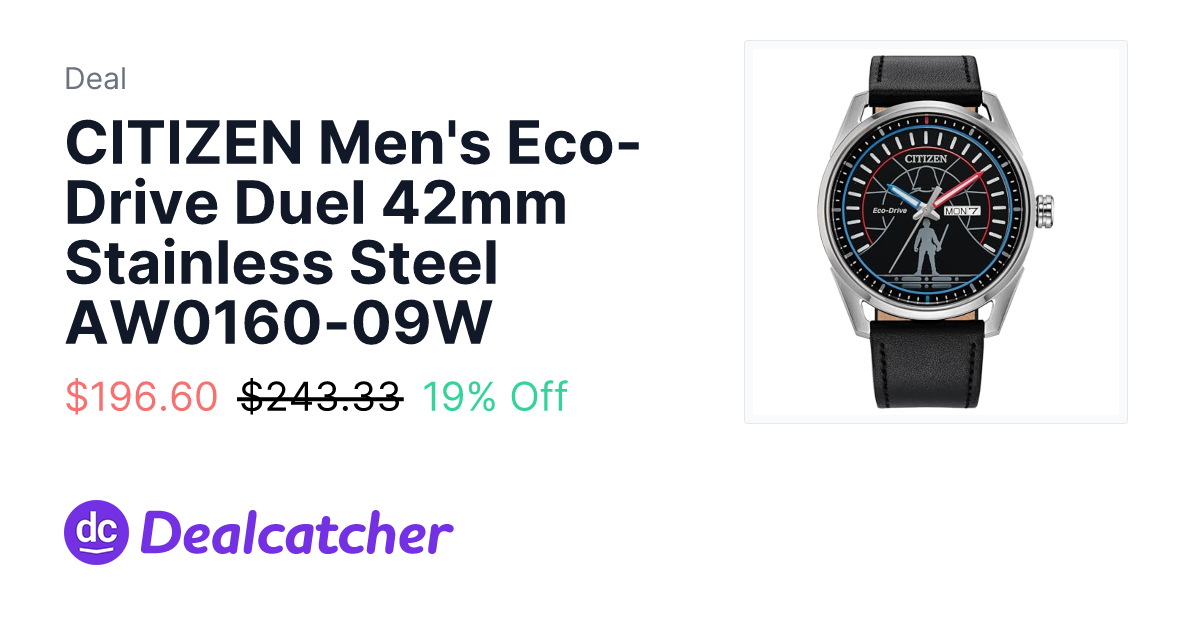 Amazon - CITIZEN Men's Eco-Drive Duel 42mm Stainless Steel AW0160-09W $196.60