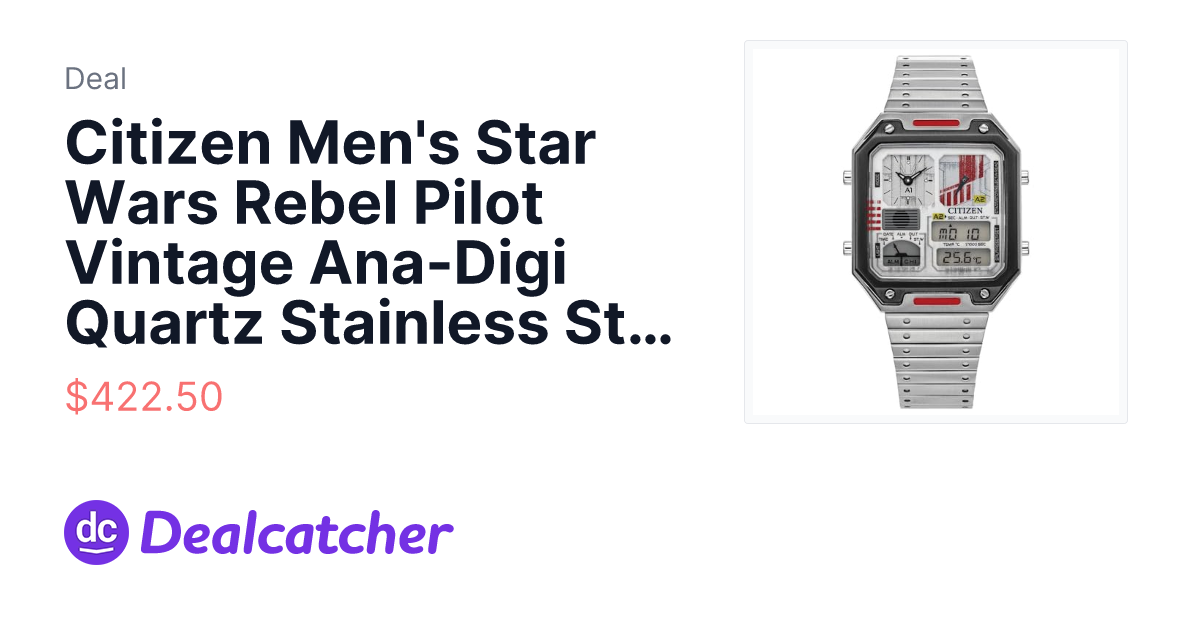 Amazon - Citizen Men's Star Wars Rebel Pilot Vintage Ana-Digi Quartz Stainless Steel Watch, Rectangular $426.29