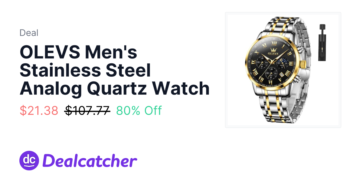 Amazon - OLEVS Men's Stainless Steel Analog Quartz Watch $21.38