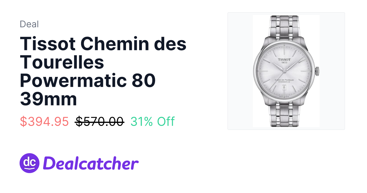Amazon - Tissot Chemin des Tourelles Powermatic 80 39mm $394.95