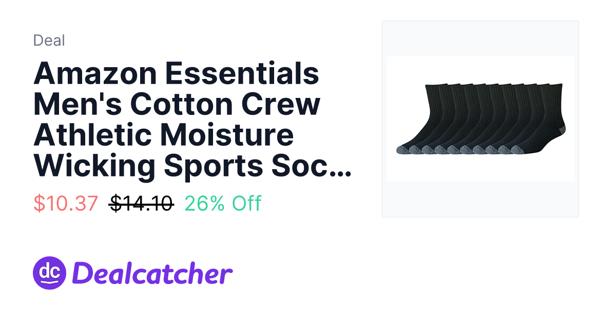 Amazon - Amazon Essentials Men's Cotton Crew Athletic Moisture Wicking Sports Socks 10 Pairs $10.37