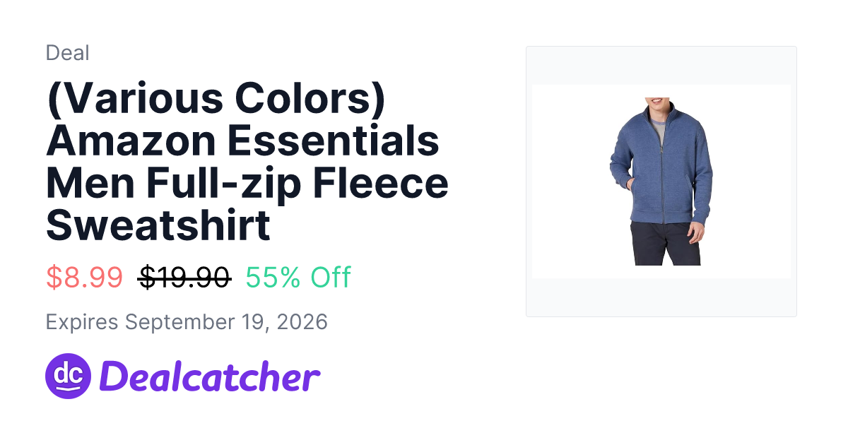 Woot - (Various Colors) Amazon Essentials Men Full-zip Fleece Sweatshirt $8.99