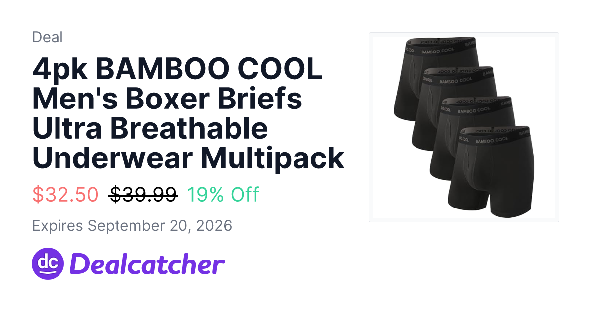 Amazon - 4pk BAMBOO COOL Men's Boxer Briefs Ultra Breathable Underwear Multipack $32.50