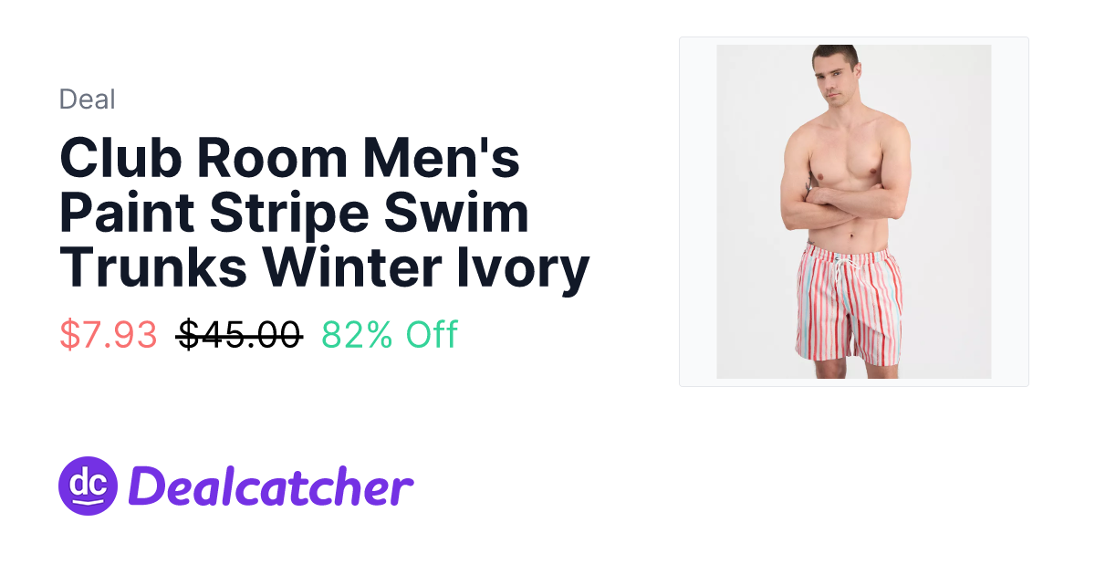 Macy's - Club Room Men's Paint Stripe Swim Trunks Winter Ivory $7.93