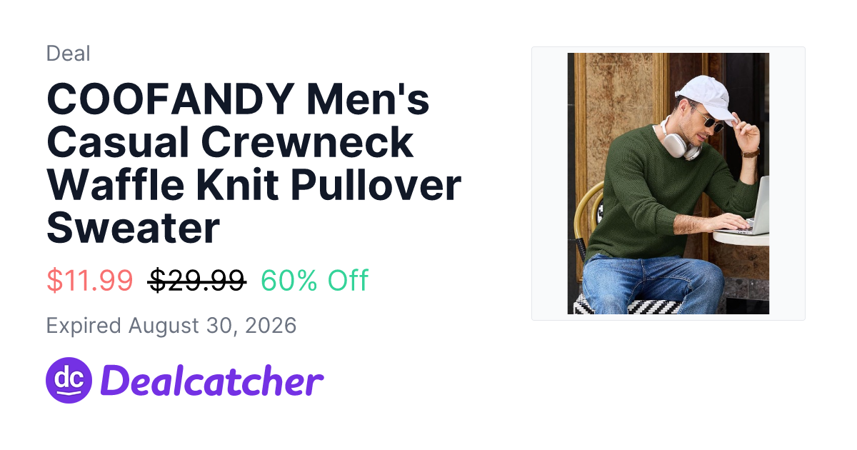 Amazon - COOFANDY Men's Casual Crewneck Waffle Knit Pullover Sweater $11.99