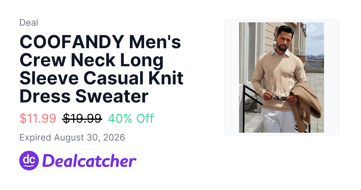 Amazon - COOFANDY Men's Crew Neck Long Sleeve Casual Knit Dress Sweater $11.99