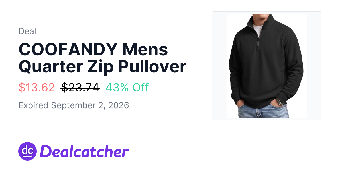 Amazon - COOFANDY Mens Quarter Zip Pullover $13.62