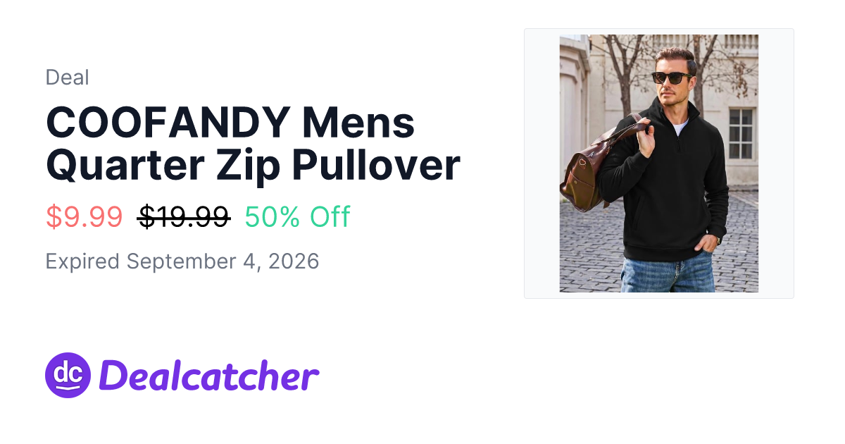 Amazon - COOFANDY Mens Quarter Zip Pullover $9.99