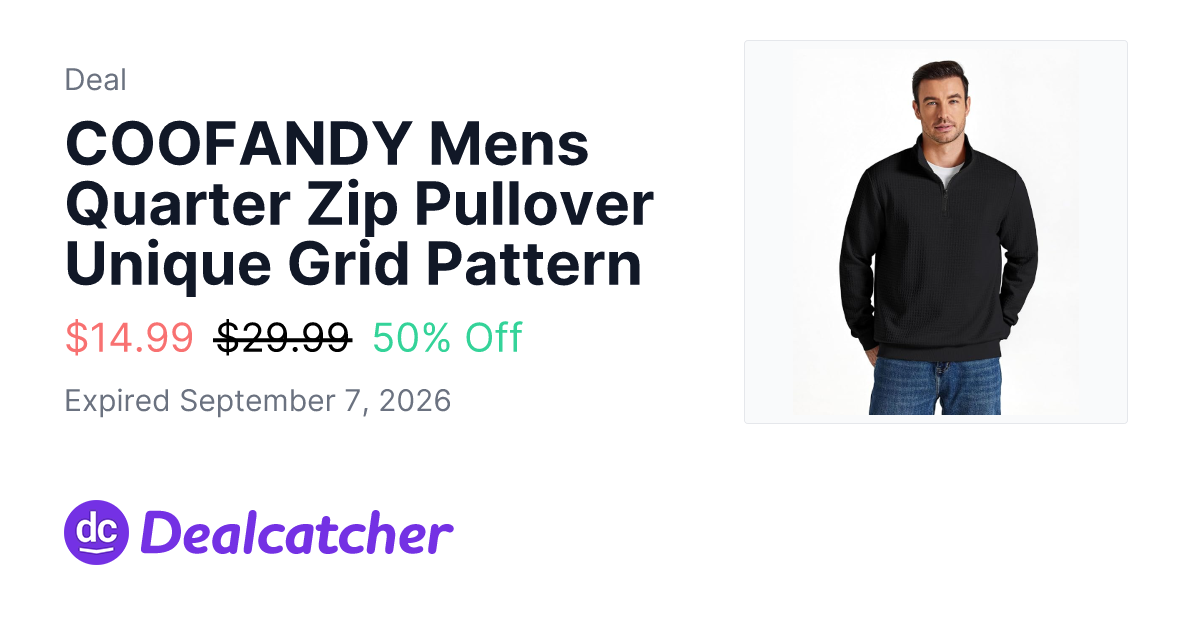 Amazon - COOFANDY Mens Quarter Zip Pullover Unique Grid Pattern $14.99