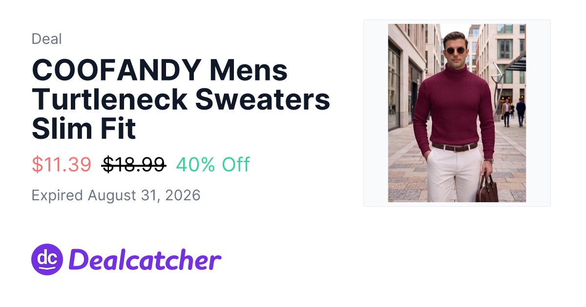 Amazon - COOFANDY Mens Turtleneck Sweaters Slim Fit $11.39