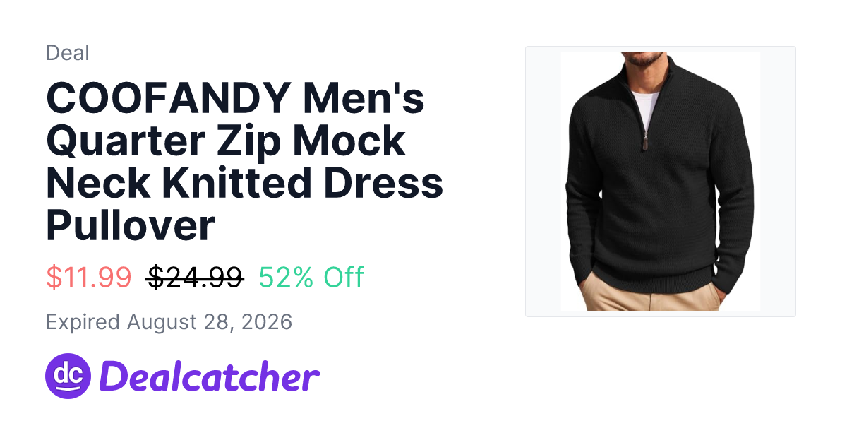 Amazon - COOFANDY Men's Quarter Zip Mock Neck Knitted Dress Pullover $11.99