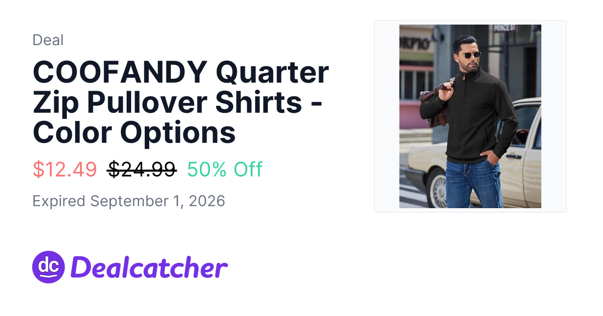 Amazon - COOFANDY Quarter Zip Pullover Shirts - Color Options $12.49