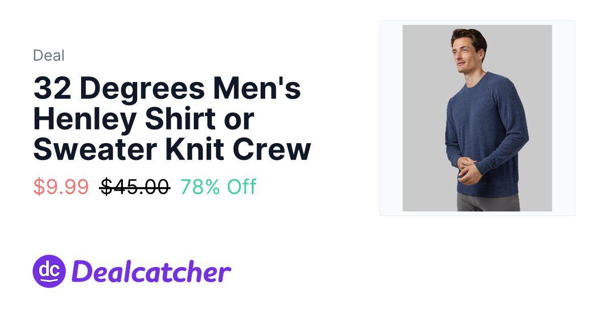 32 Degrees - 32 Degrees Men's Henley Shirt or Sweater Knit Crew $9.99