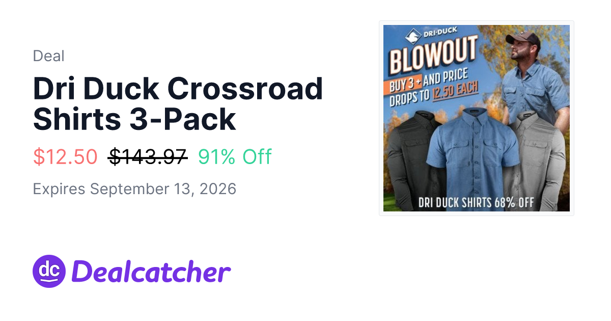 Field Supply - Dri Duck Crossroad Shirts 3-Pack $12.50