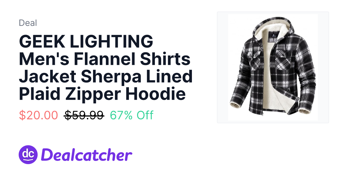 Amazon - GEEK LIGHTING Men's Flannel Shirts Jacket Sherpa Lined Plaid Zipper Hoodie $20.00