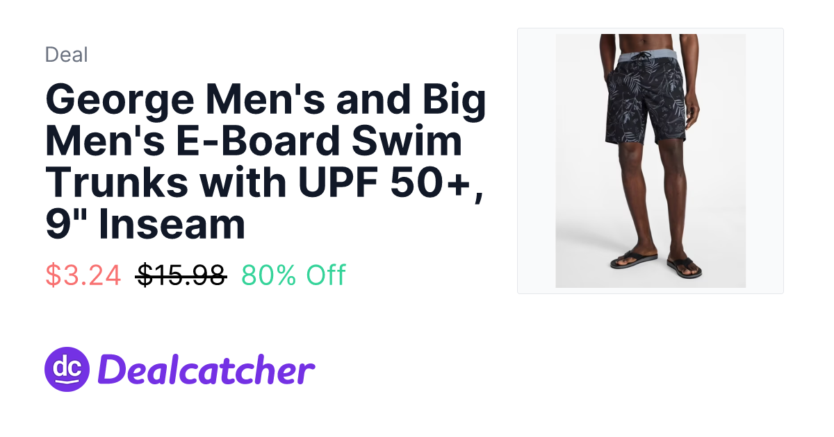 Walmart - George Men's and Big Men's E-Board Swim Trunks with UPF 50+, 9" Inseam $3.24