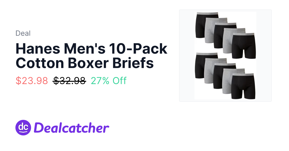 Walmart - Hanes Men's 10-Pack Cotton Boxer Briefs $23.98