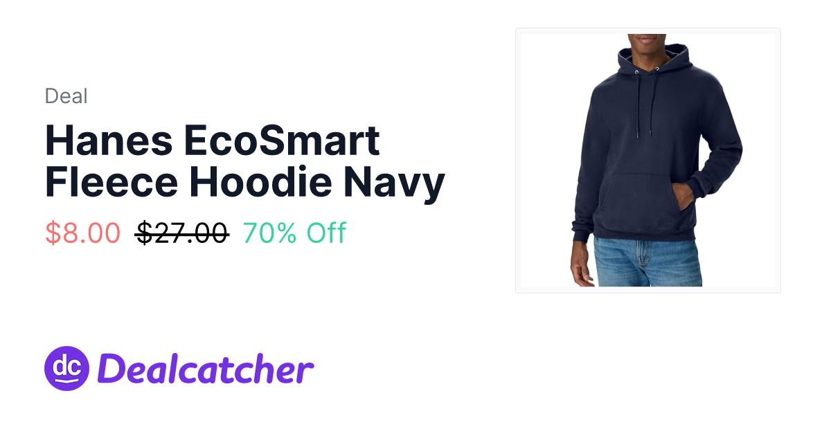Amazon - Hanes EcoSmart Fleece Hoodie Navy $8.00