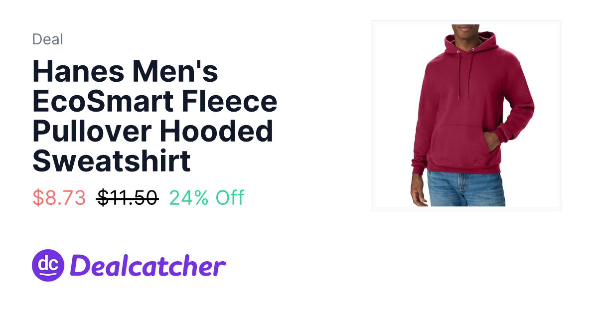 Amazon - Hanes Men's EcoSmart Fleece Pullover Hooded Sweatshirt $8.73