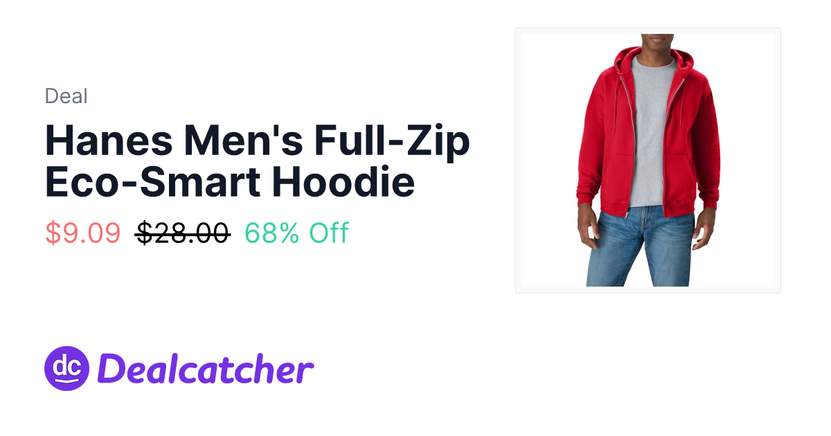 Amazon - Hanes Men's Full-Zip Eco-Smart Hoodie $9.09