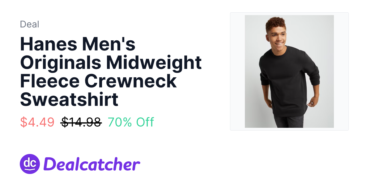 Walmart - Hanes Men's Originals Midweight Fleece Crewneck Sweatshirt $4.49