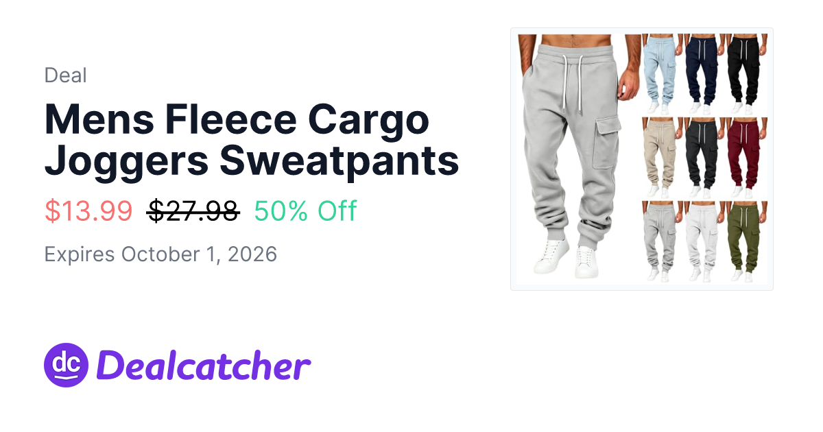 Amazon - Mens Fleece Cargo Joggers Sweatpants $13.99