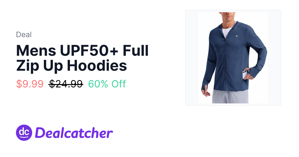 Amazon - Mens UPF50+ Full Zip Up Hoodies $9.99