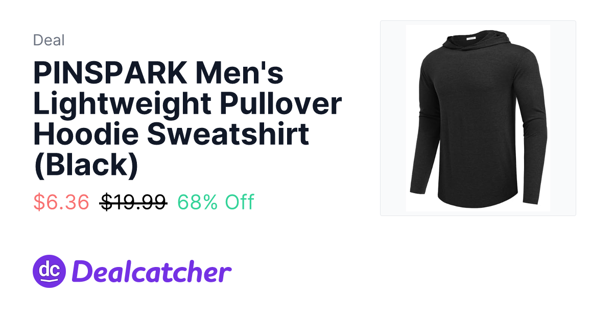 Amazon - PINSPARK Men's Lightweight Pullover Hoodie Sweatshirt (Black) $6.36