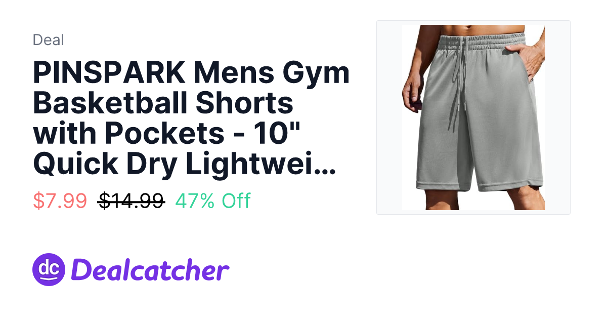Amazon - PINSPARK Mens Gym Basketball Shorts with Pockets - 10" Quick Dry Lightweight Mesh Athletic Shorts Light Gray M $7.99