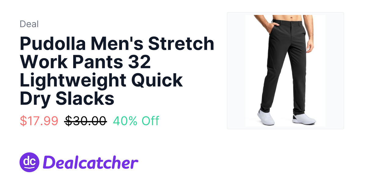 Amazon - Pudolla Men's Stretch Work Pants 32 Lightweight Quick Dry Slacks $17.99