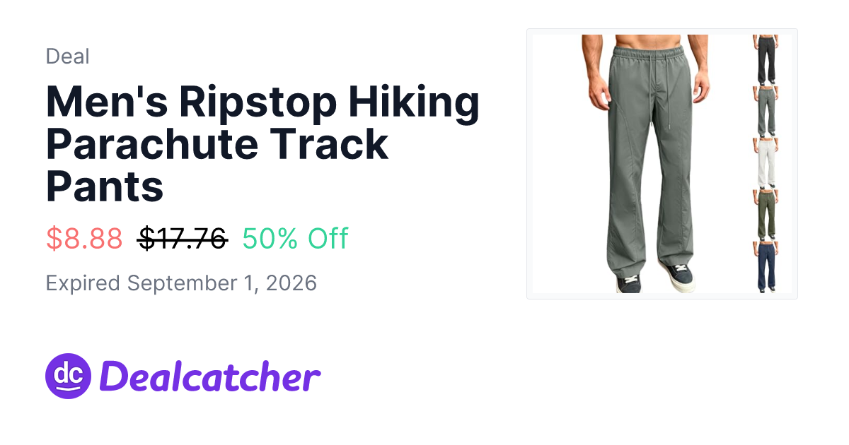 Amazon - Men's Ripstop Hiking Parachute Track Pants $8.88