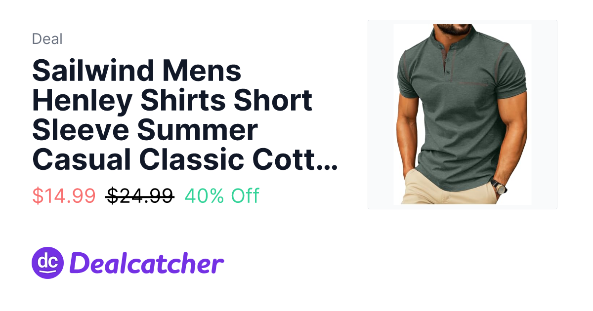 Amazon - Sailwind Mens Henley Shirts Short Sleeve Summer Casual Classic Cotton T Shirts Pocket Button Shirt Green $14.99