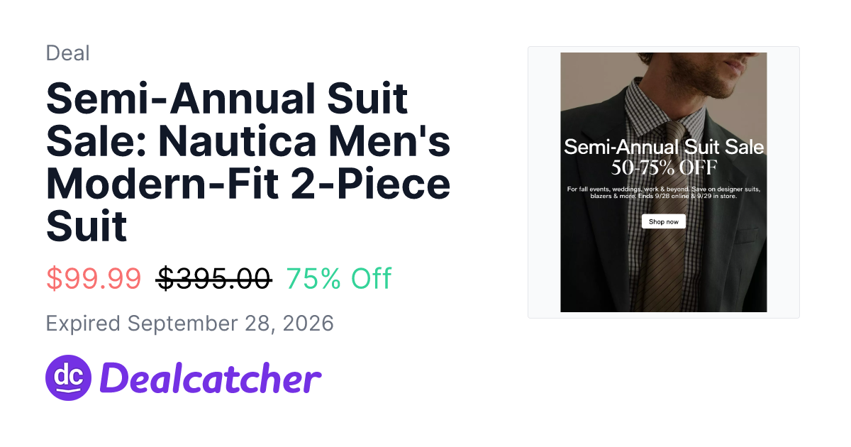 Macy's - Semi-Annual Suit Sale: Nautica Men's Modern-Fit 2-Piece Suit $99.99